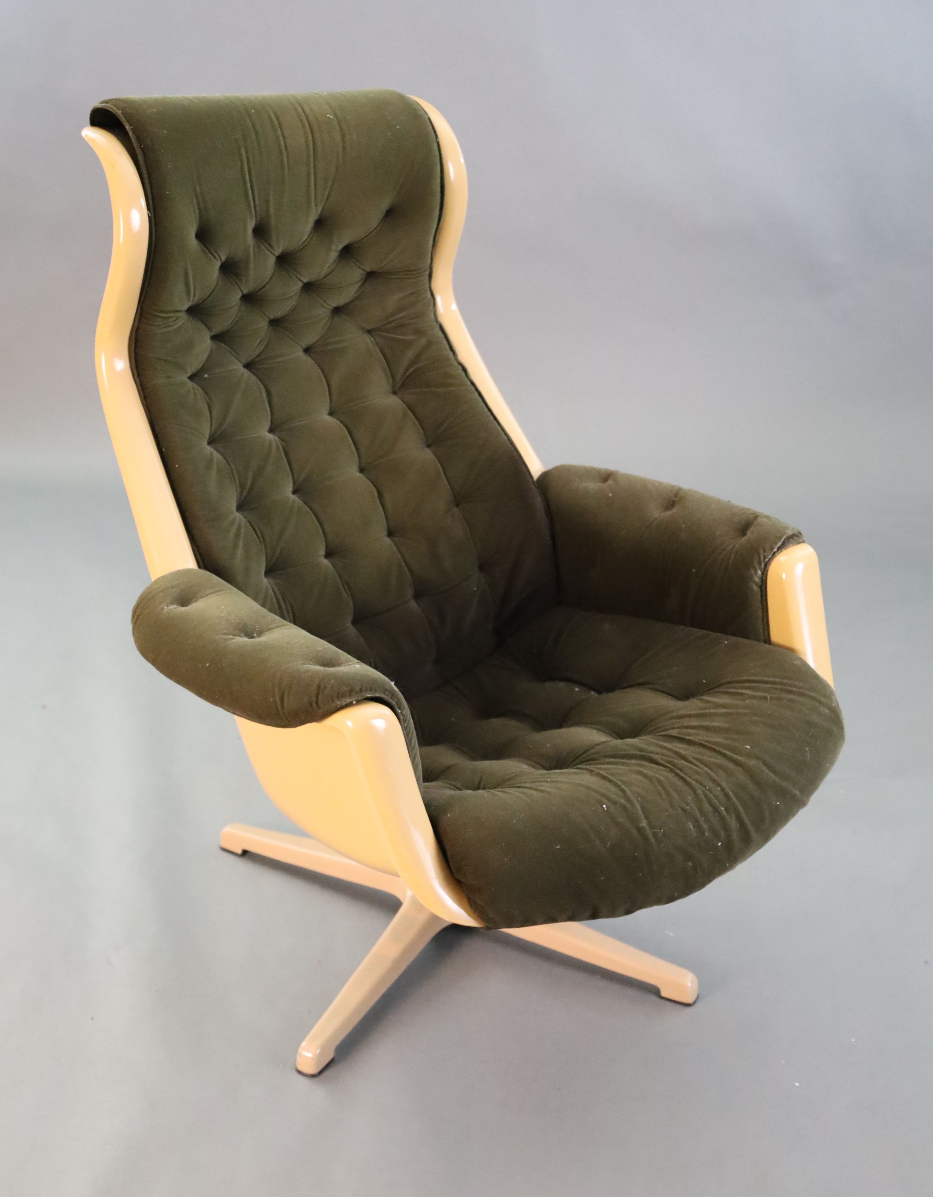 A Svensson and Sandstrom Swedish moulded plastic chair, W.2ft 5in. D.2ft 9in. H.3ft 2in.
